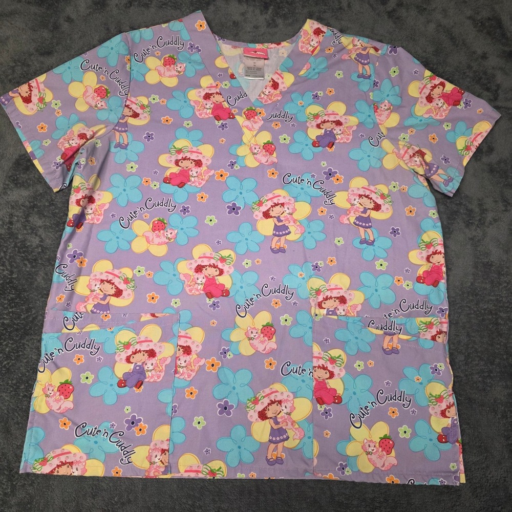 Vintage Strawberry Shortcake Scrubs 2007 Womens M Workwear cute n cuddly